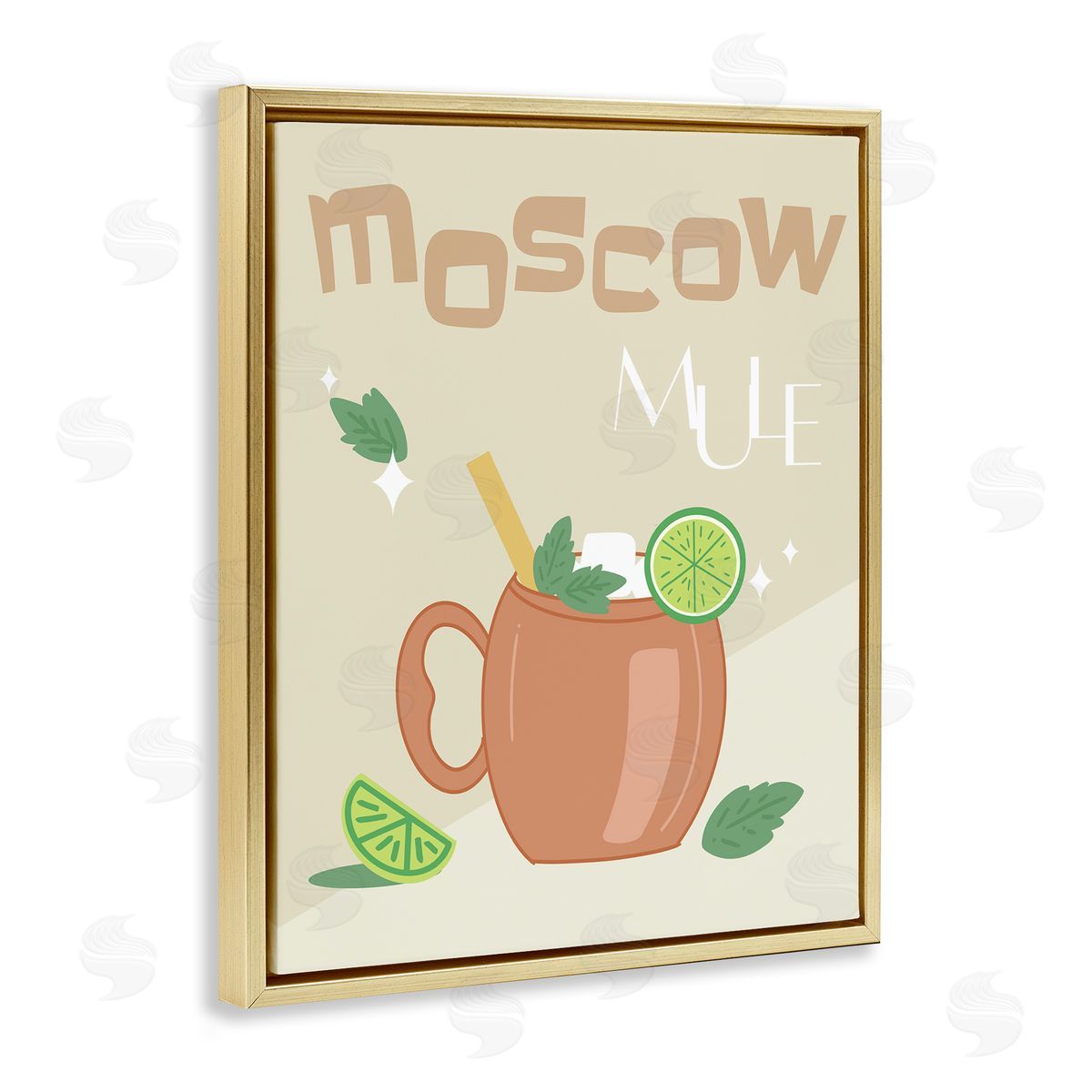 Anna Quach Moscow Mule Typography Gold Floating Frame Canvas Wall Art Print