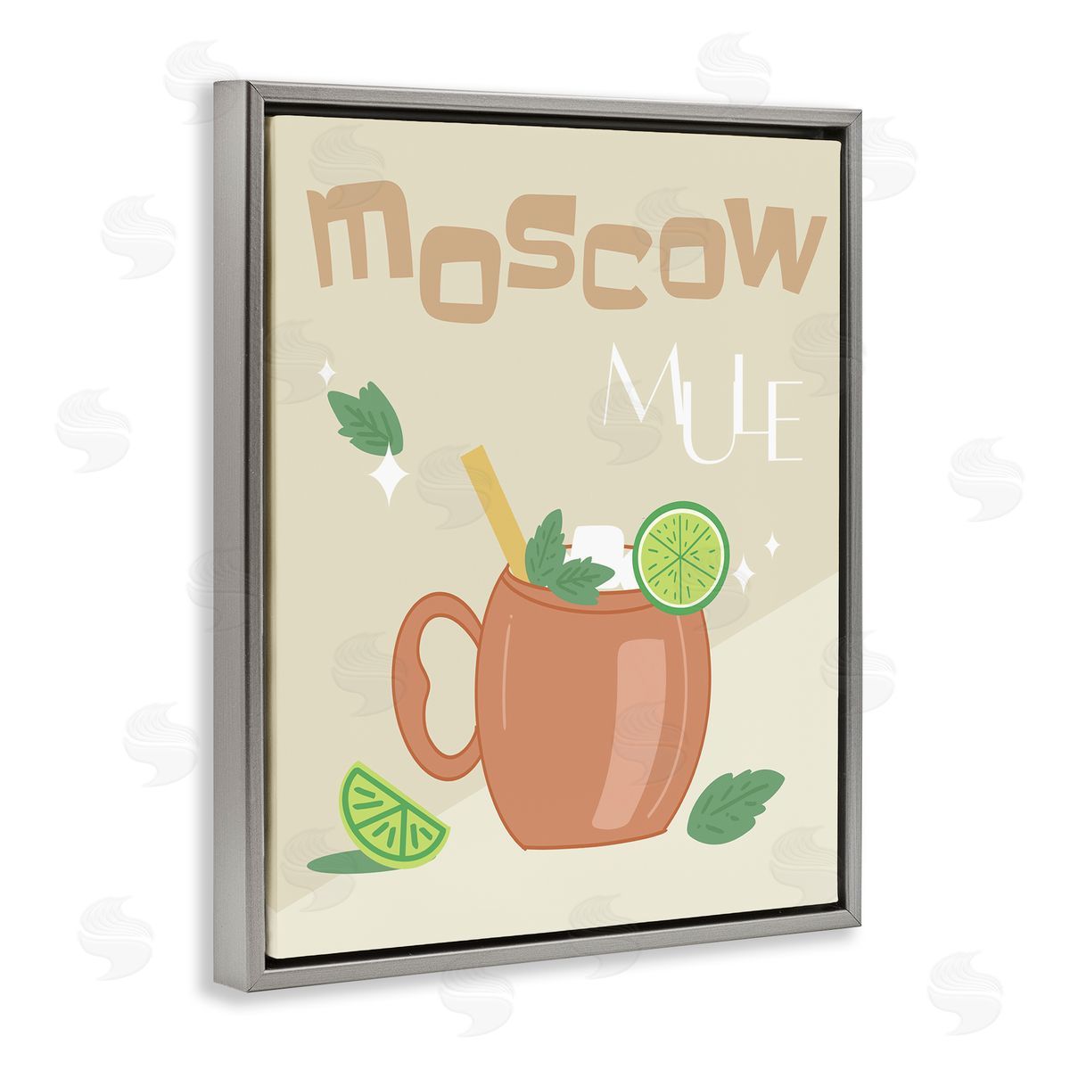 Anna Quach Moscow Mule Typography Gray Floating Frame Canvas Wall Art Print