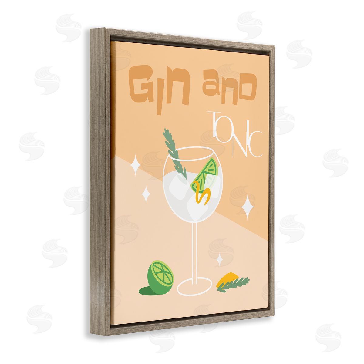 Anna Quach Gin & Tonic Typography Brown Floating Frame Canvas Wall Art Print