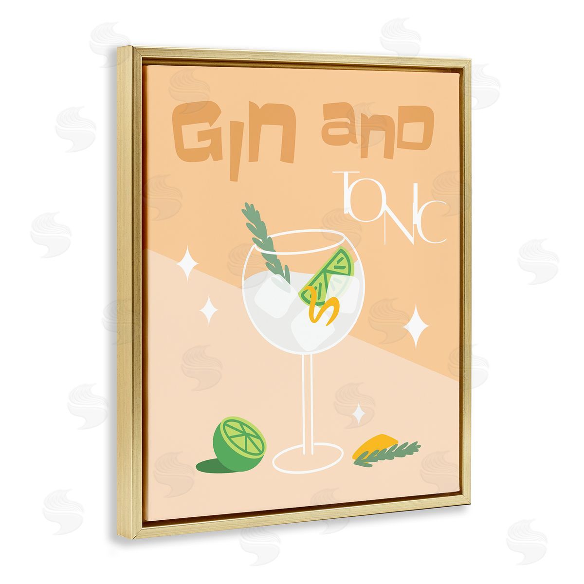 Anna Quach Gin & Tonic Typography Gold Floating Frame Canvas Wall Art Print