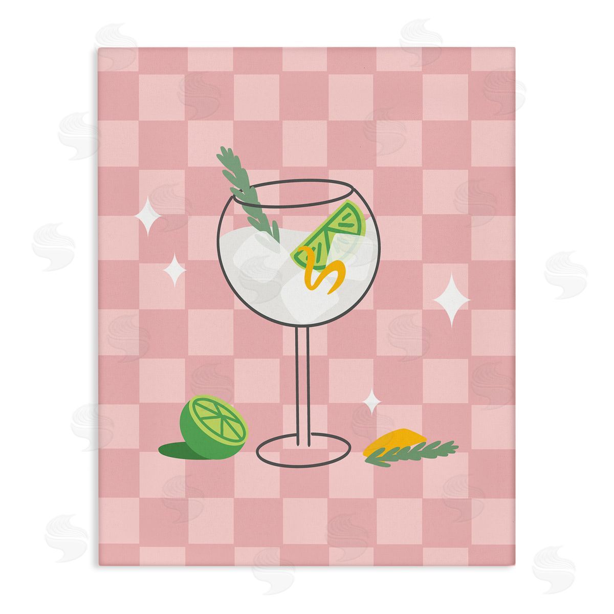 Anna Quach Gin & Tonic on Checkered Canvas Wall Art Print