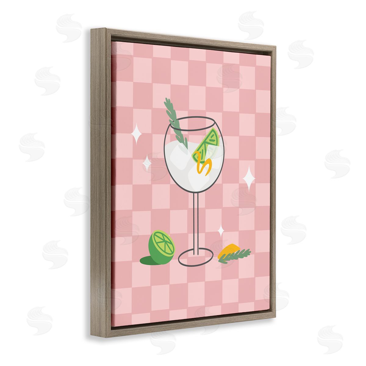 Anna Quach Gin & Tonic on Checkered Brown Floating Frame Canvas Wall Art Print