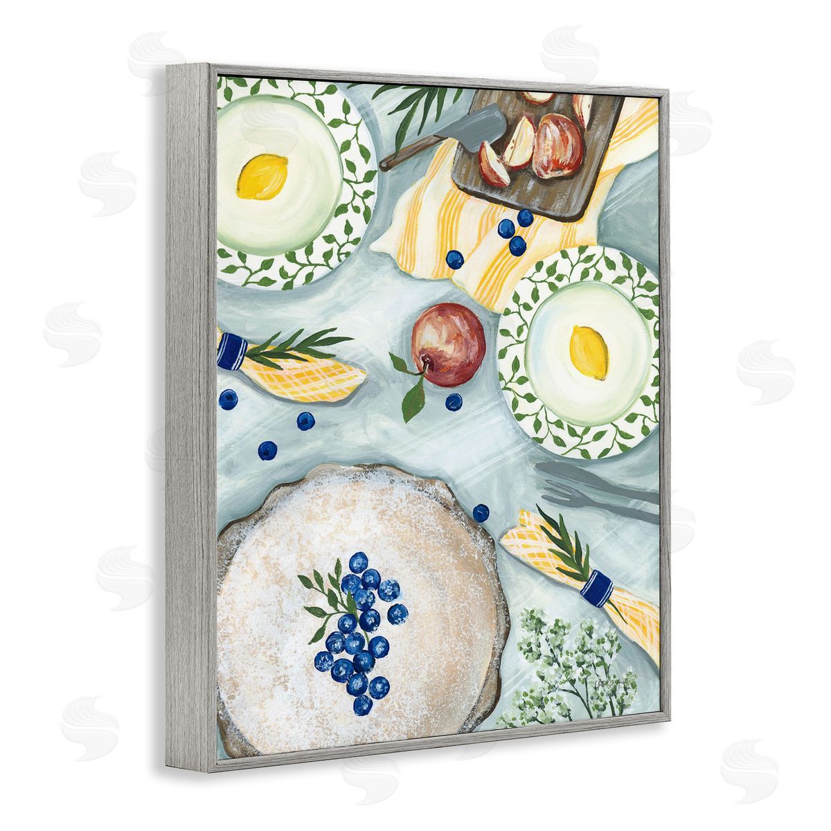 Summer Picnic Fruits Grey Frame Print Wall Art, Home Decor by Yvette St. Amant