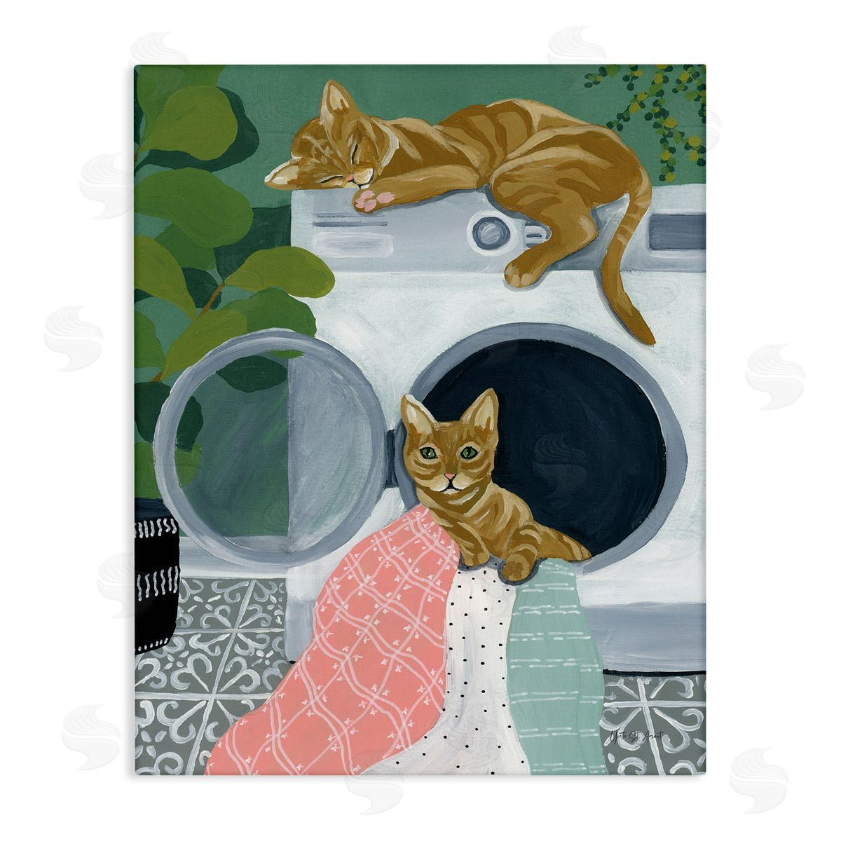 Cuddling Laundry Cats Canvas Wall Art, Home Decor by Yvette St. Amant