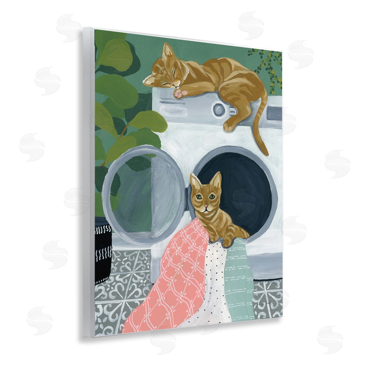 Cuddling Laundry Cats Wood Plaque Wall Art, Home Decor by Yvette St. Amant