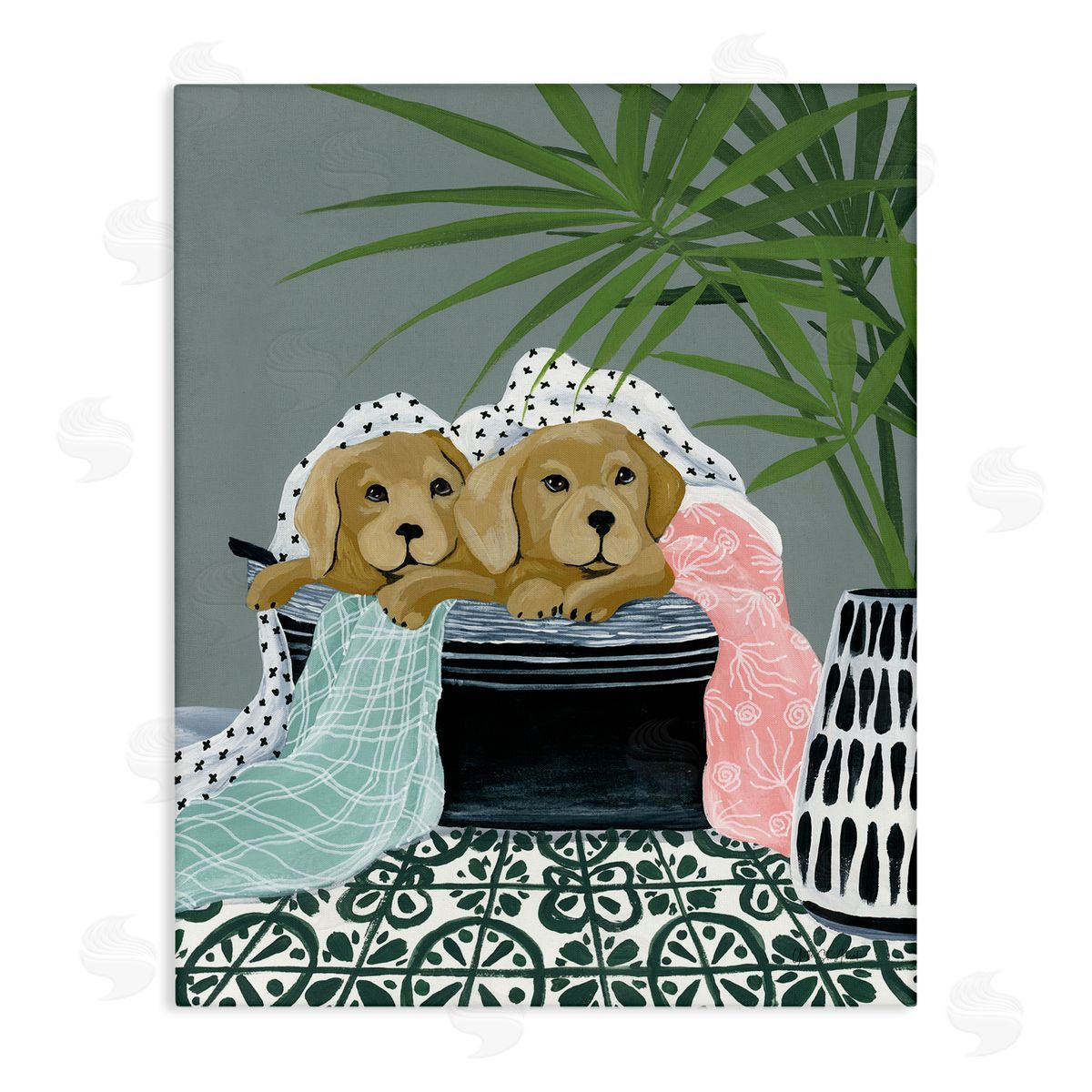 Cuddling Laundry Dogs Canvas Wall Art, Home Decor by Yvette St. Amant