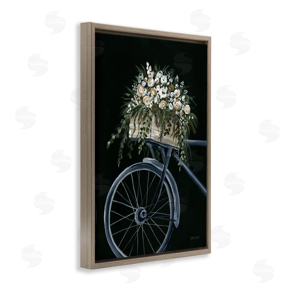 Vintage Bicycle with Florals Brown Floating Frame Canvas Wall Art, Home Decor by Yvette St. Amant