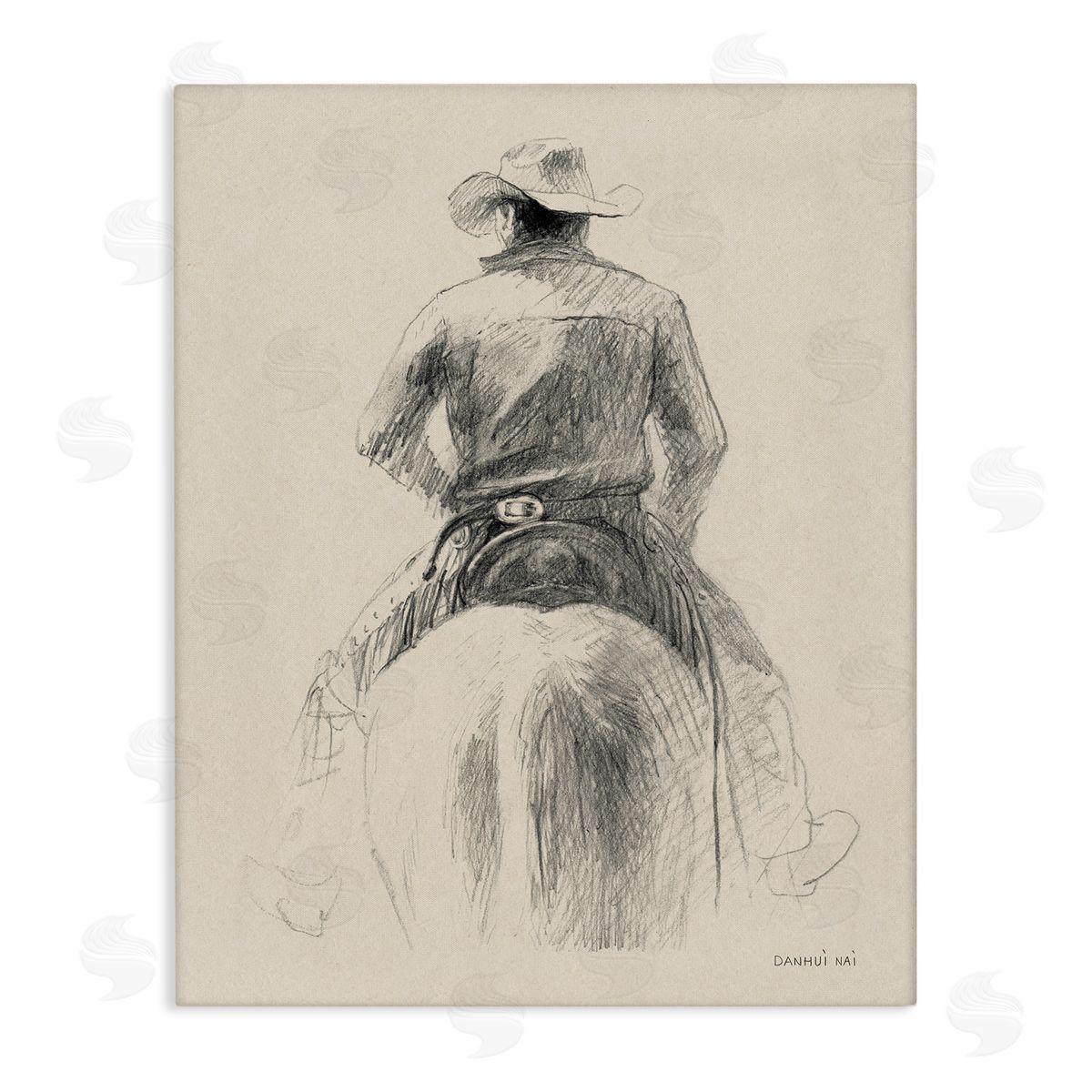 Traditional Drawing of Cowboy Canvas Wall Art, Home Decor by Danhui Nai