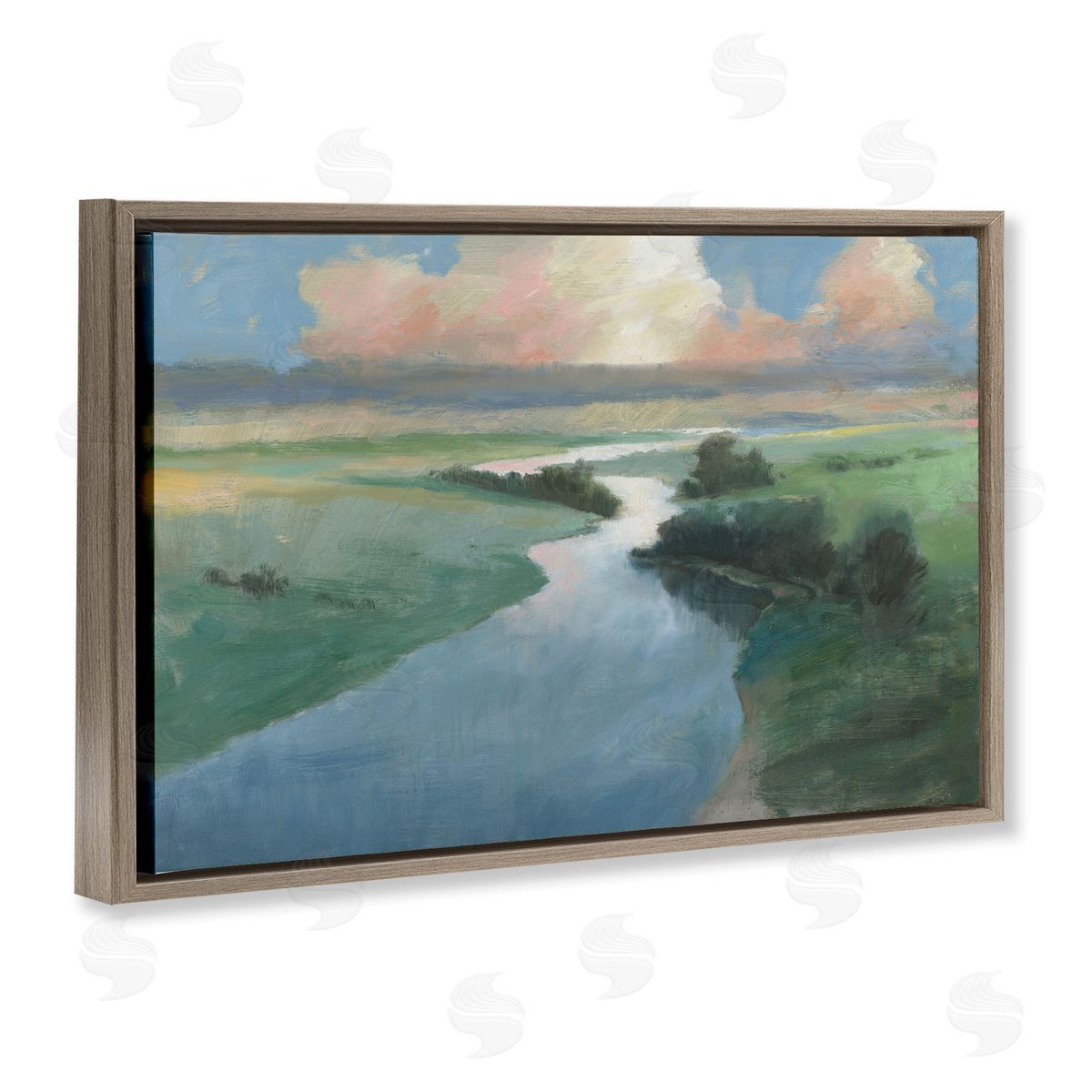 Stream Landscape in January Brown Floating Frame Canvas Wall Art, Home Decor by Wellington Studio