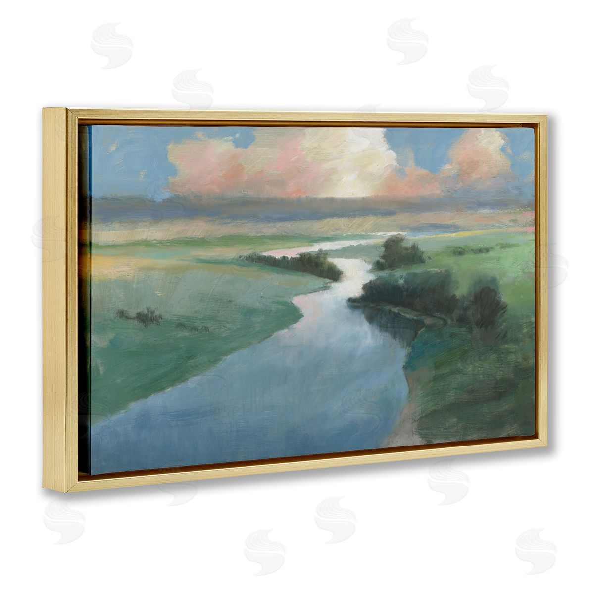 Stream Landscape in January Gold Floating Frame Canvas Wall Art, Home Decor by Wellington Studio