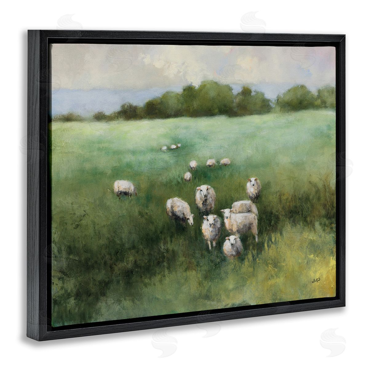 Field Day Sheep Black Floating Frame Canvas Wall Art, Home Decor by Julia Purinton