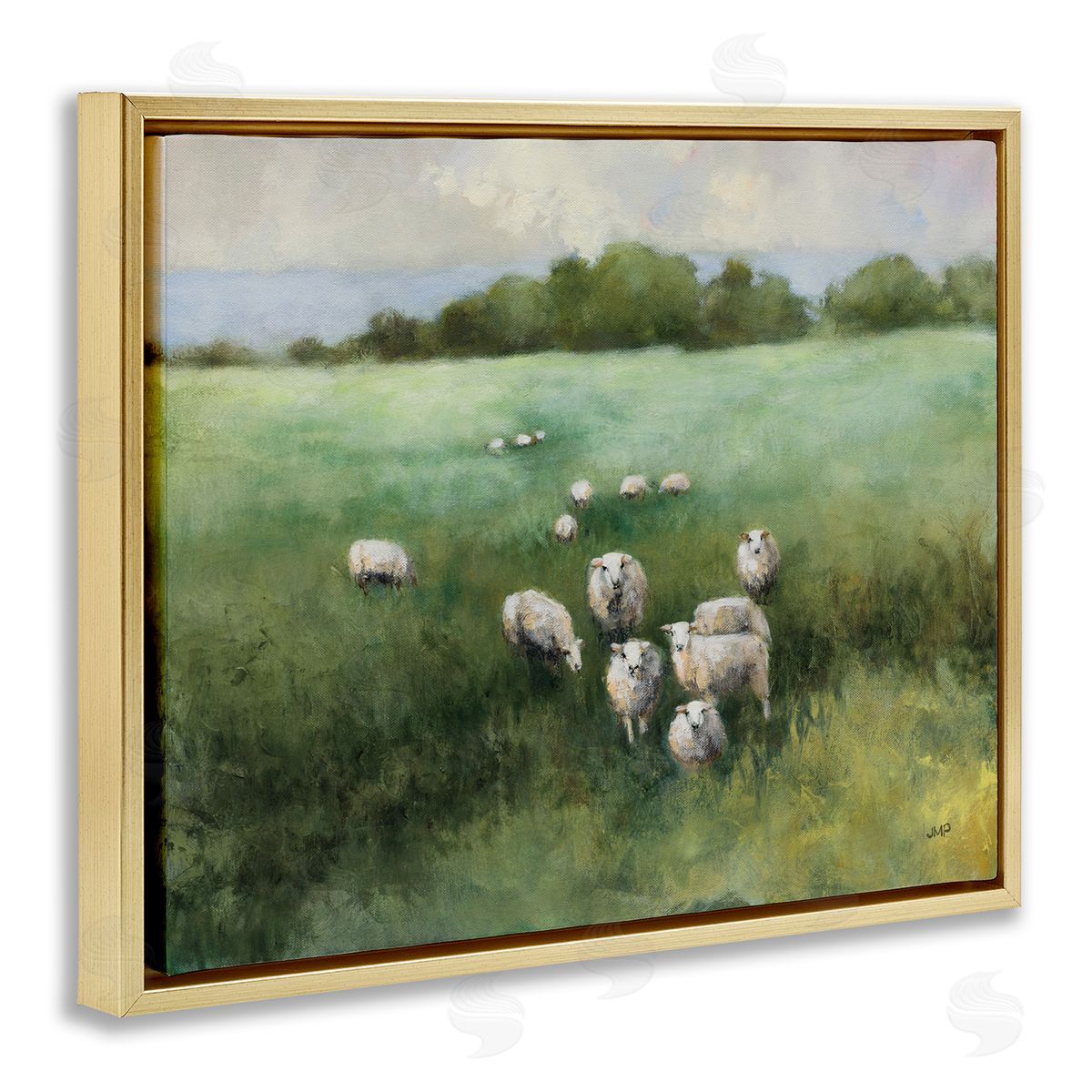 Field Day Sheep Gold Floating Frame Canvas Wall Art, Home Decor by Julia Purinton