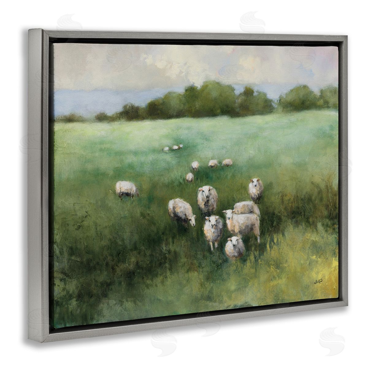 Field Day Sheep Grey Floating Frame Canvas Wall Art, Home Decor by Julia Purinton