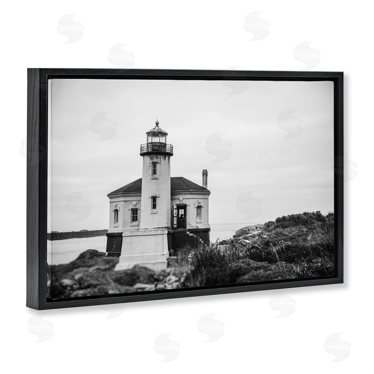 Looking Out Lighthouse Black Floating Frame Canvas Wall Art, Home Decor by Nathan Larson