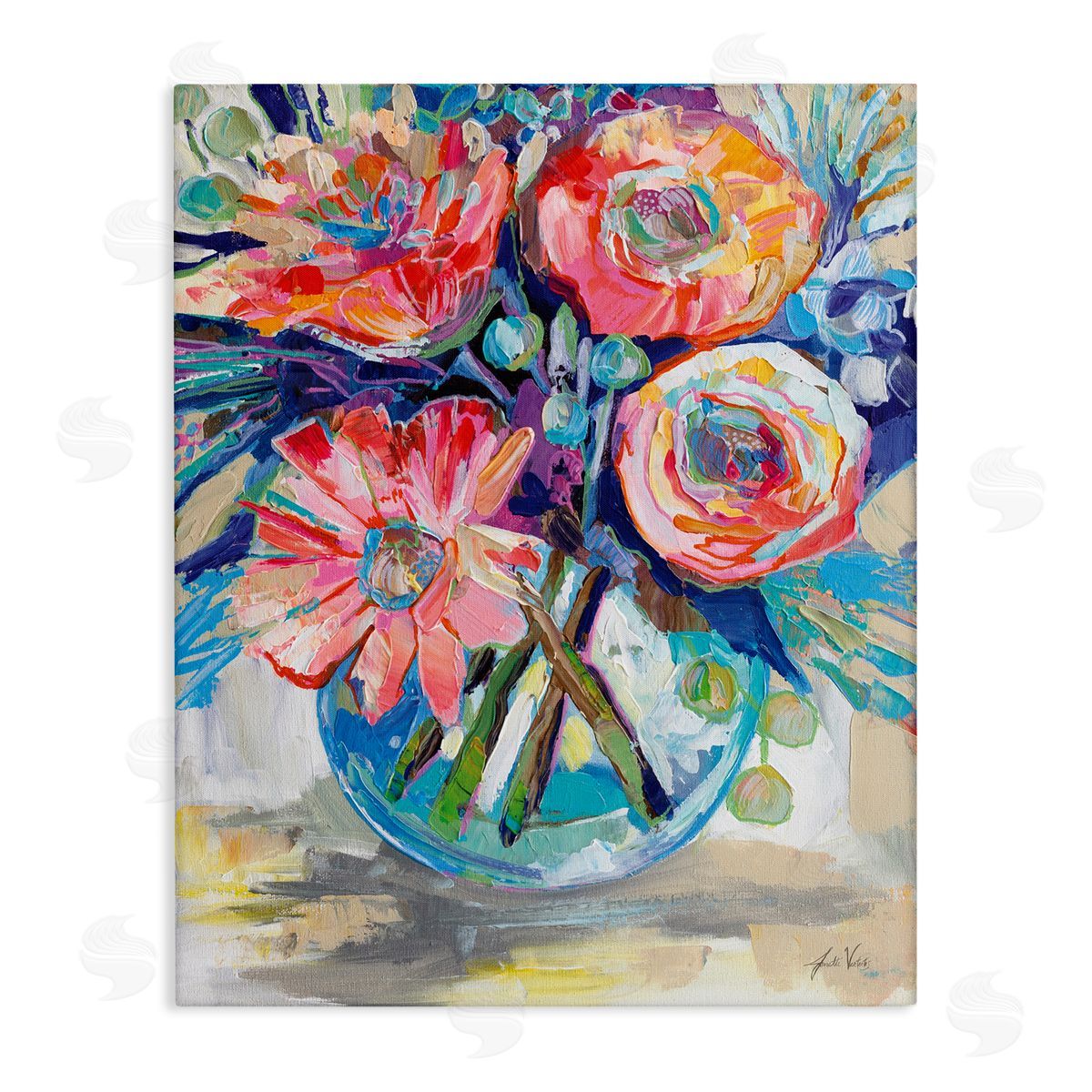Harpers Bouquet Flowers Canvas Wall Art, Home Decor by Jeanette Vertentes