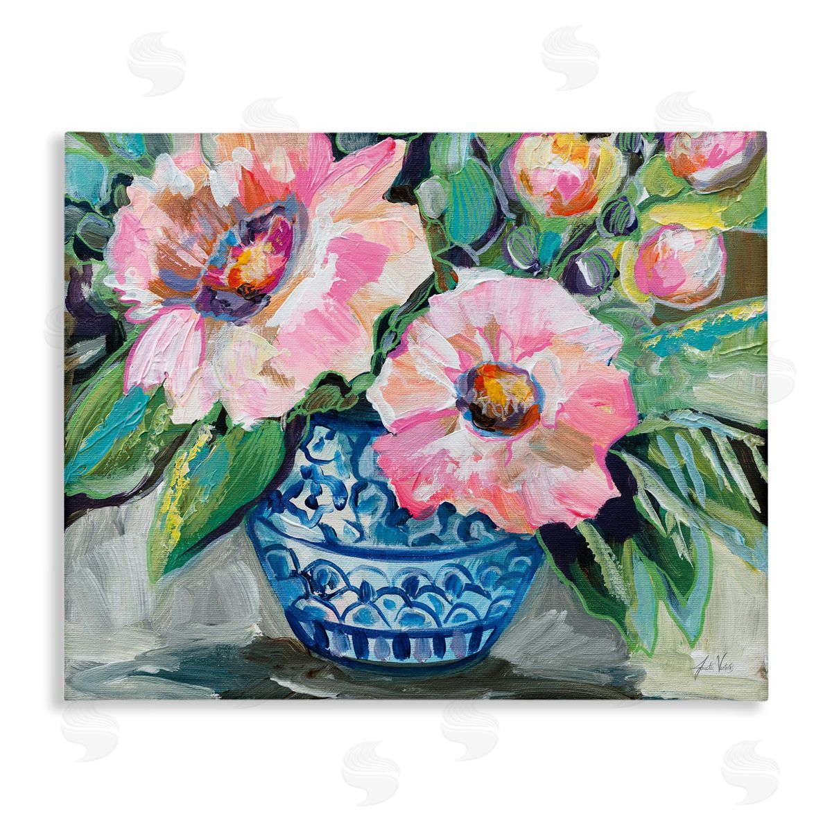 Pink Gerber Daisy Bouquet Canvas Wall Art, Home Decor by Jeanette Vertentes
