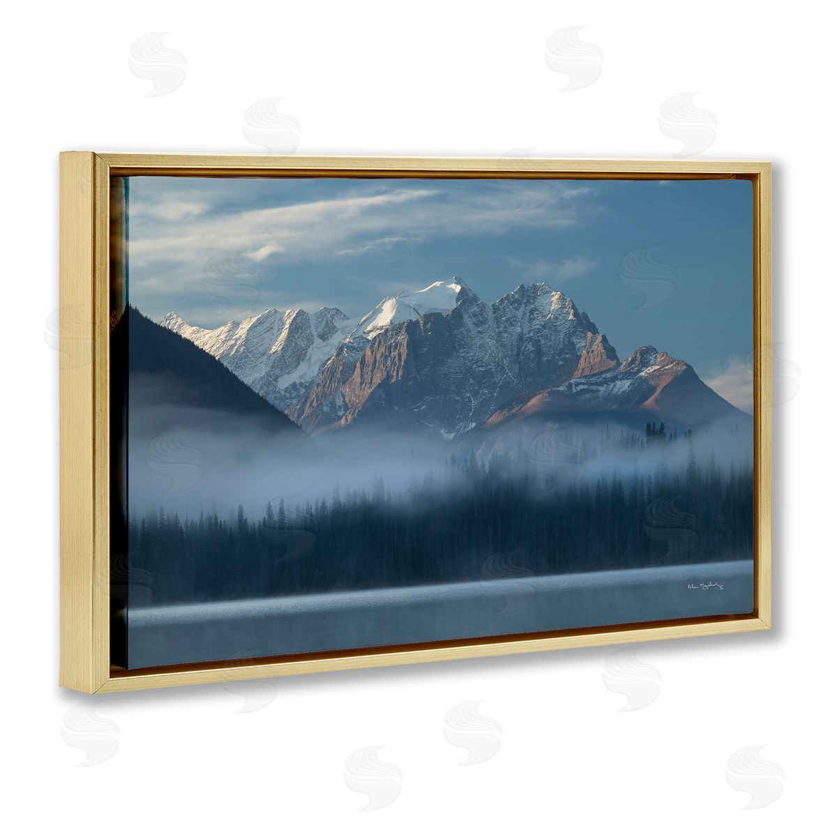 Emerald Lake & Mountain Gold Floating Frame Canvas Wall Art, Home Decor by Alan Majchrowicz