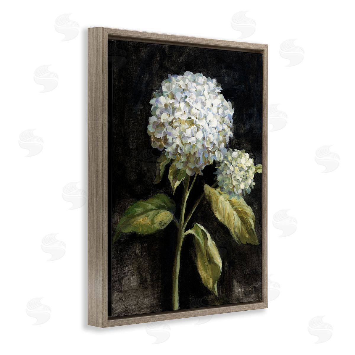 Hydrangea on Black Brown Floating Frame Canvas Wall Art, Home Decor by Danhui Nai