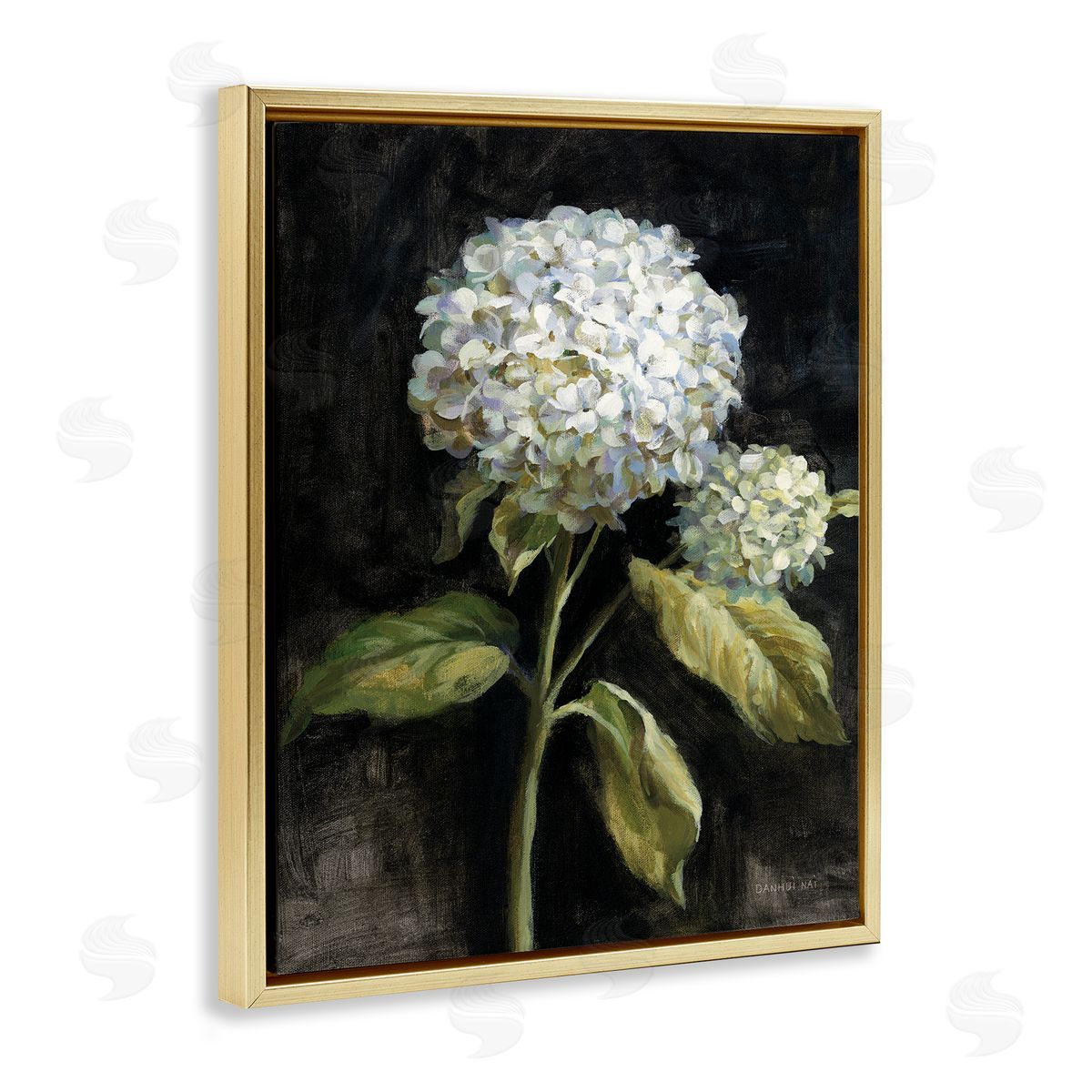 Hydrangea on Black Gold Floating Frame Canvas Wall Art, Home Decor by Danhui Nai