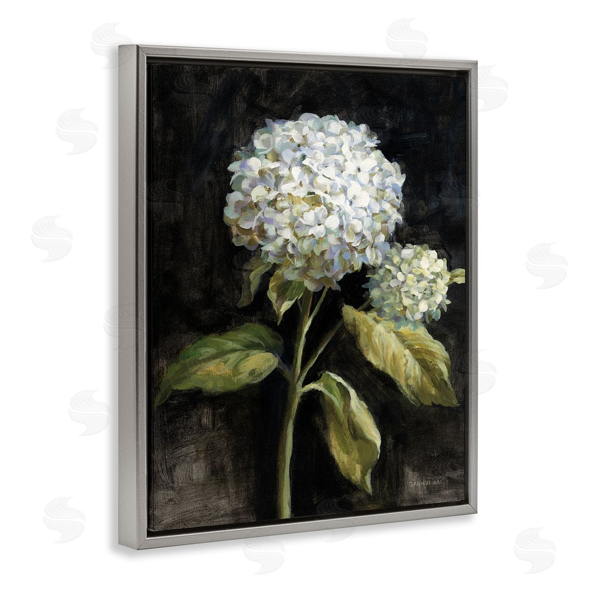 Hydrangea on Black Grey Floating Frame Canvas Wall Art, Home Decor by Danhui Nai