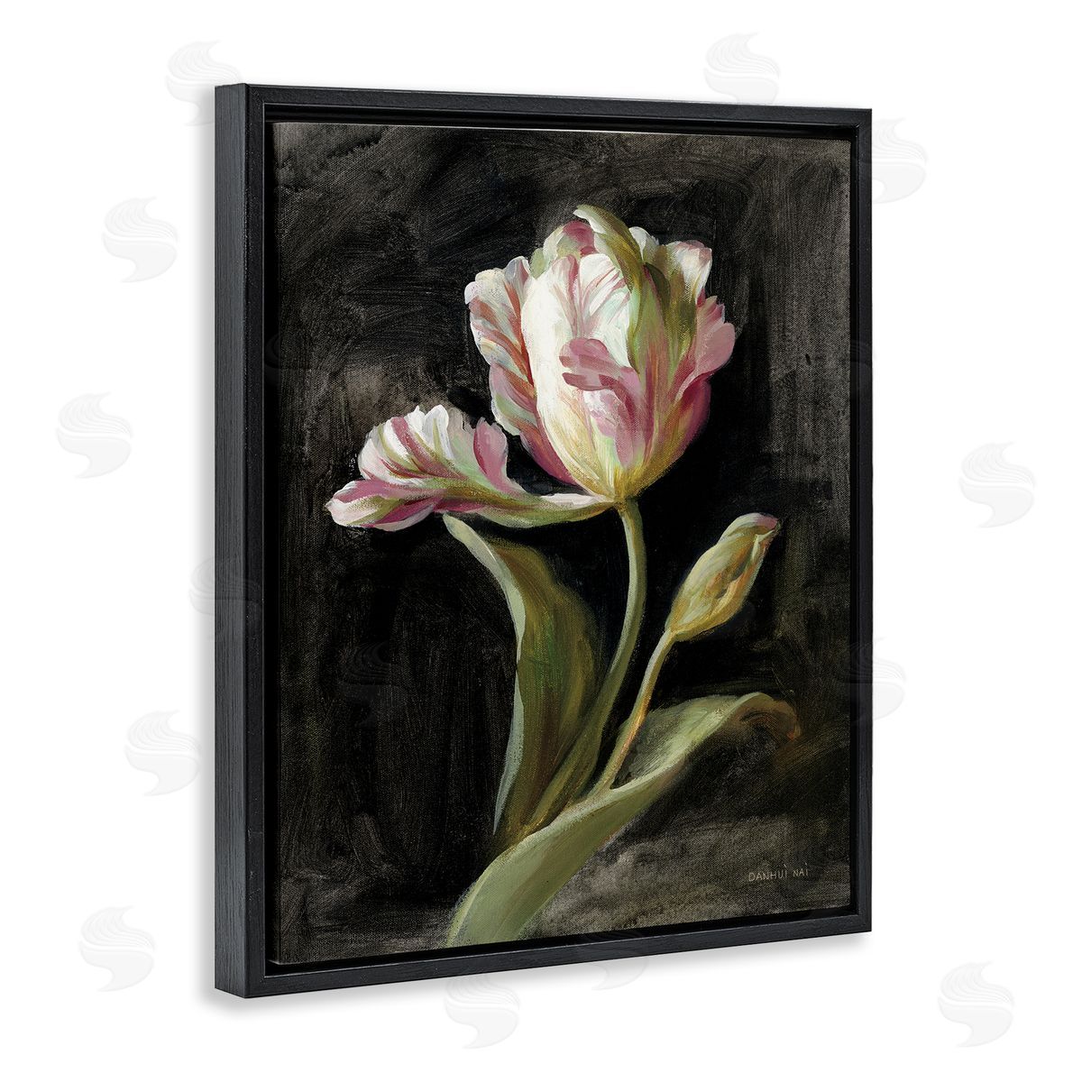 Tulip on Black Black Floating Frame Canvas Wall Art, Home Decor by Danhui Nai