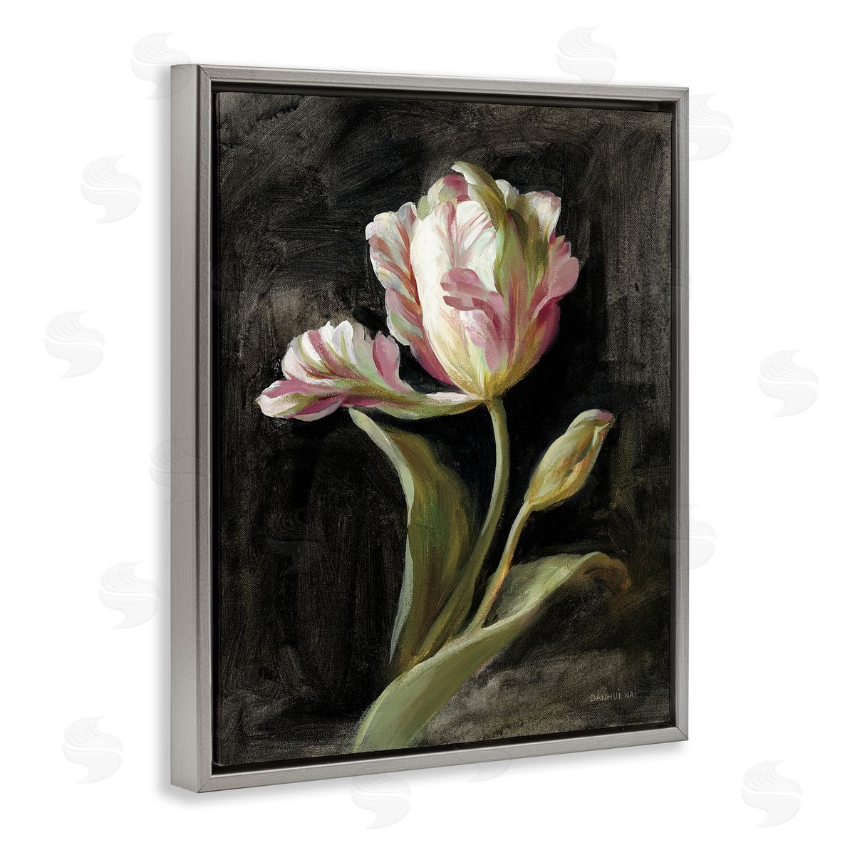 Tulip on Black Grey Floating Frame Canvas Wall Art, Home Decor by Danhui Nai