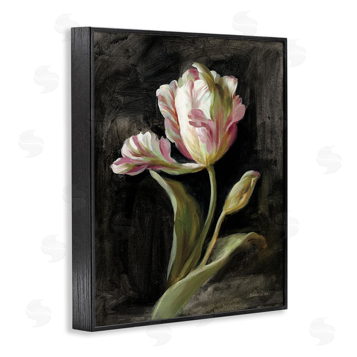 Tulip on Black Black Frame Print Wall Art, Home Decor by Danhui Nai