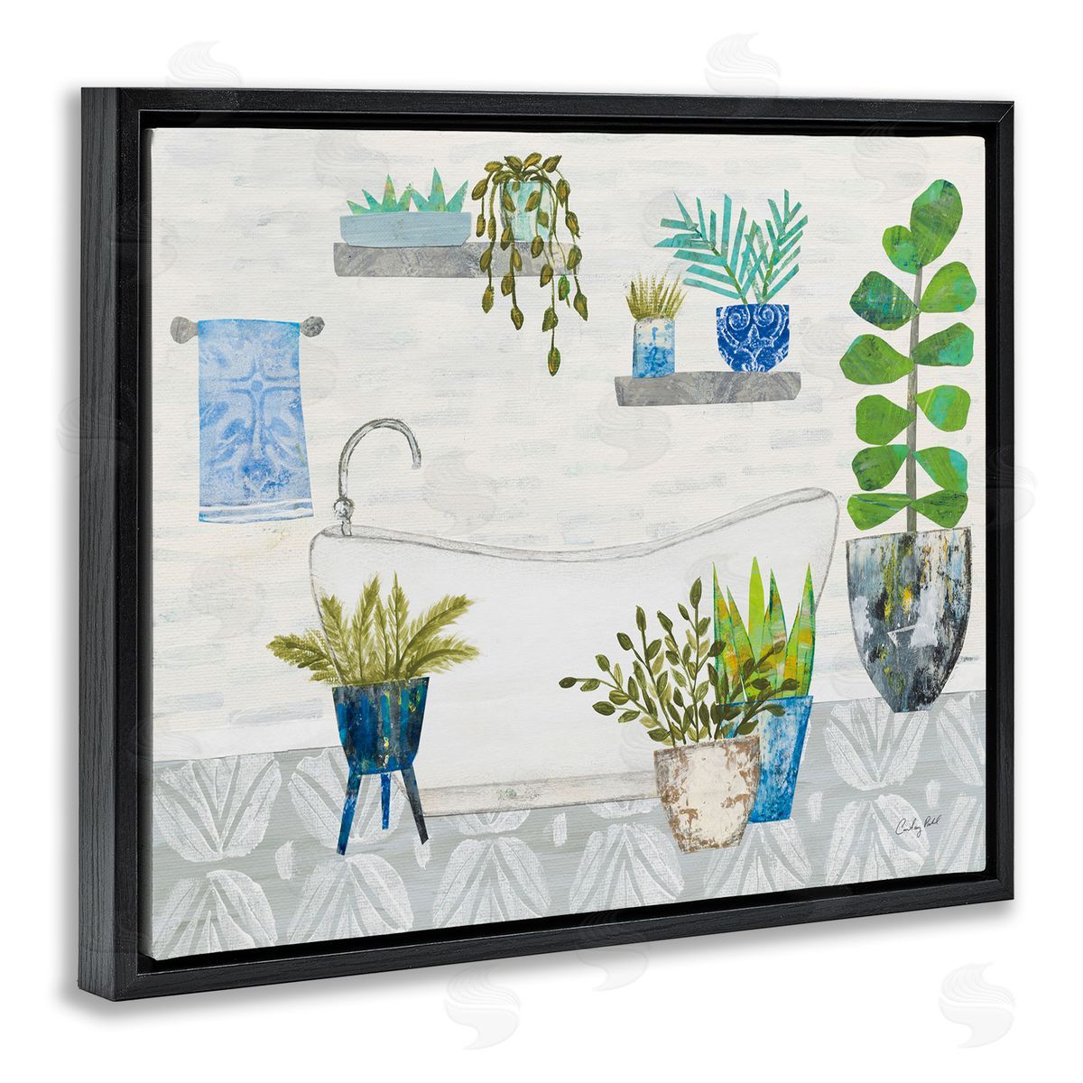 Rustic Botanical Bathroom Black Floating Frame Canvas Wall Art, Home Decor by Courtney Prahl