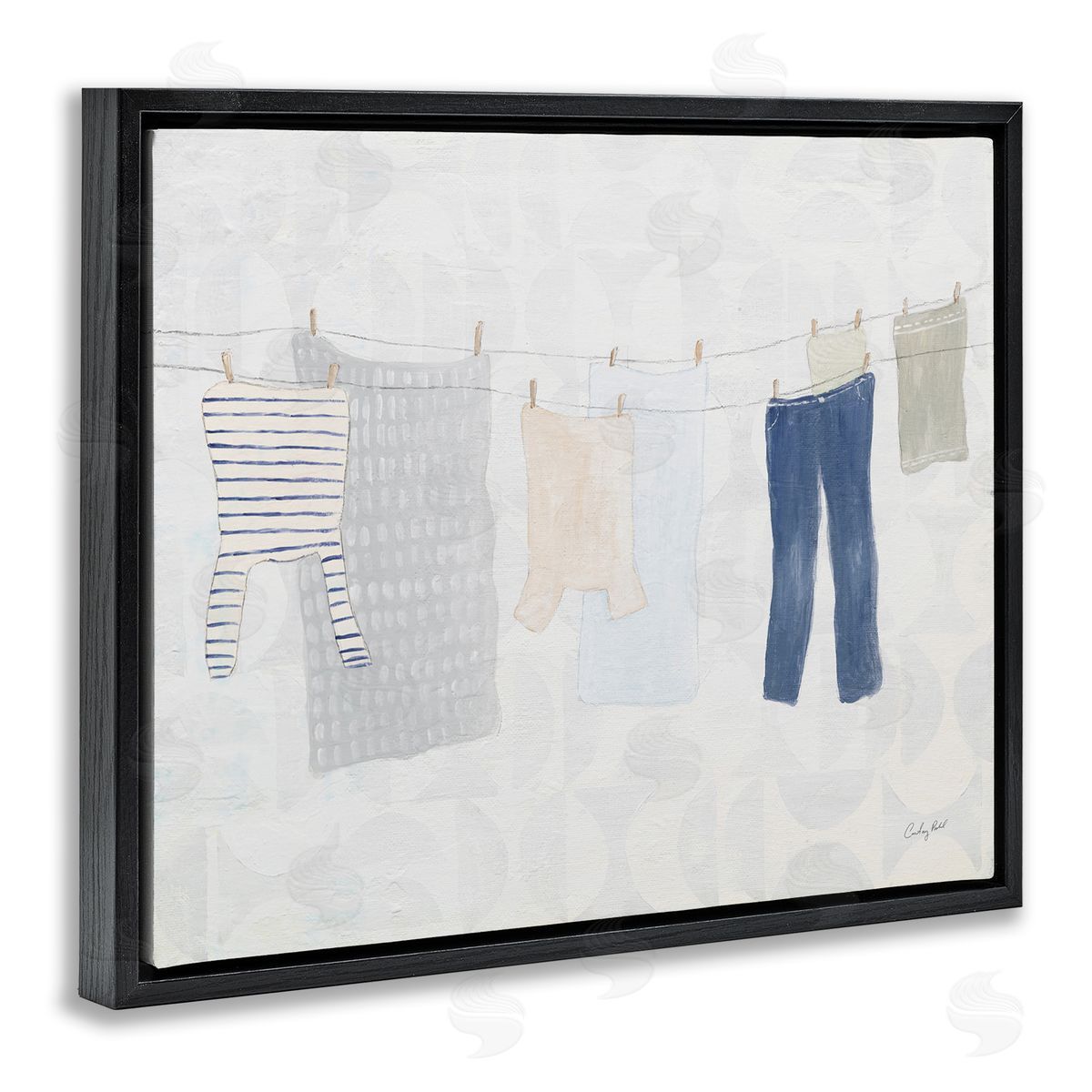 Laundry Day Hanging Clothes Black Floating Frame Canvas Wall Art, Home Decor by Courtney Prahl