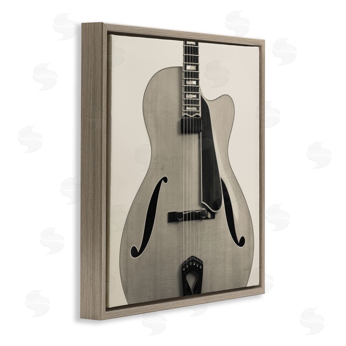 Simple Chic Guitar Brown Floating Frame Canvas Wall Art, Home Decor by Deborah Revell