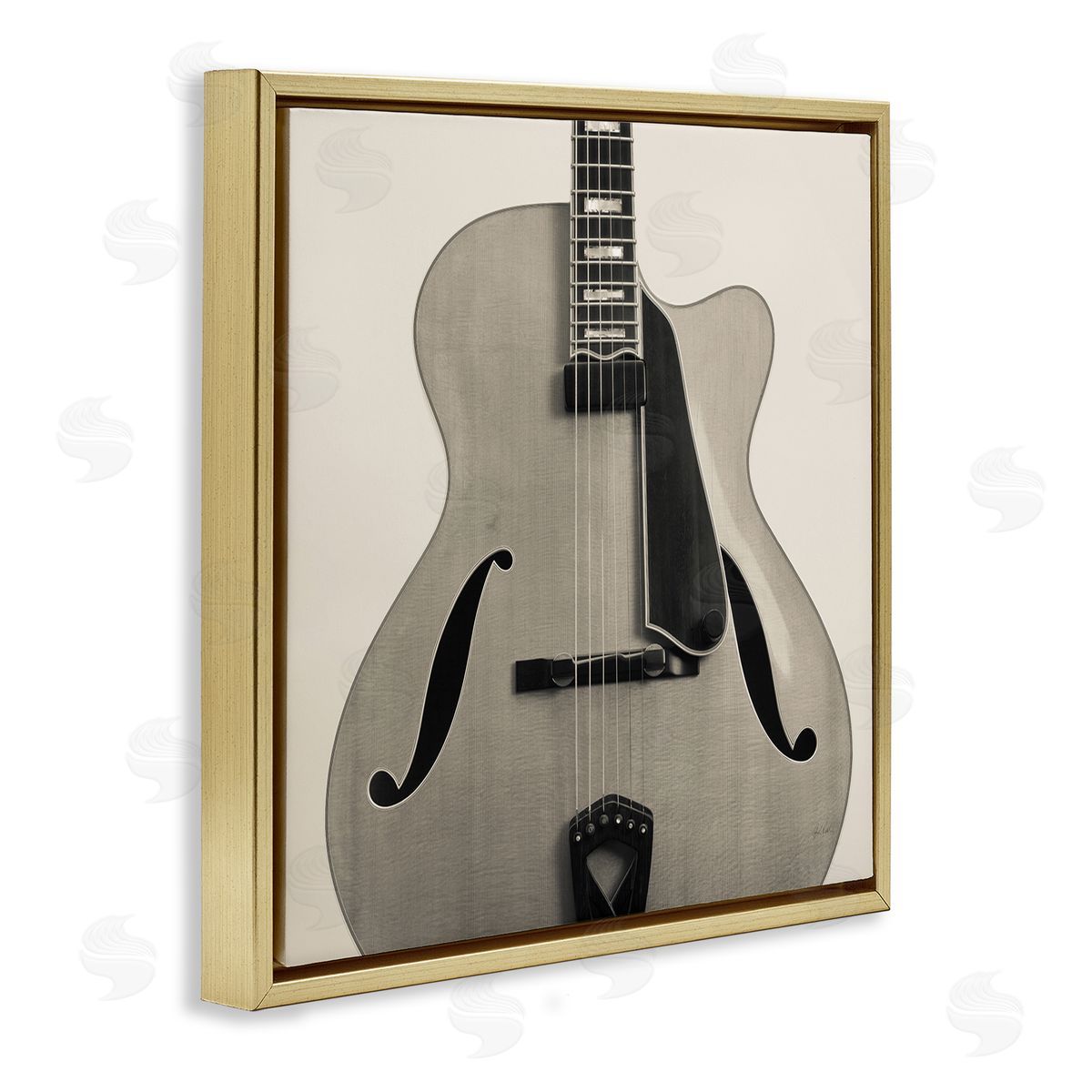 Simple Chic Guitar Gold Floating Frame Canvas Wall Art, Home Decor by Deborah Revell
