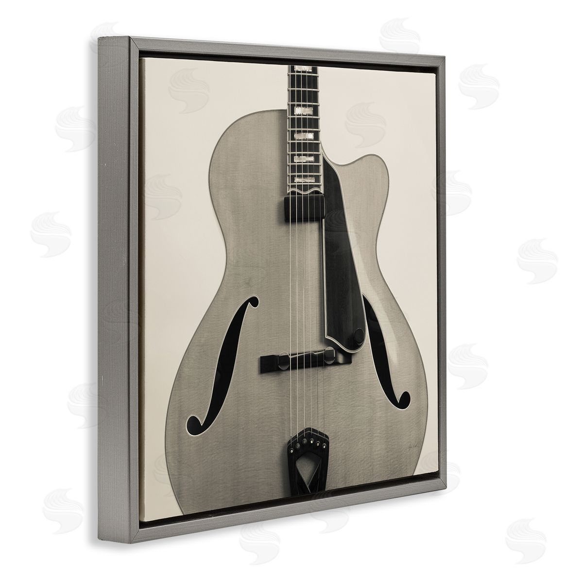 Simple Chic Guitar Grey Floating Frame Canvas Wall Art, Home Decor by Deborah Revell