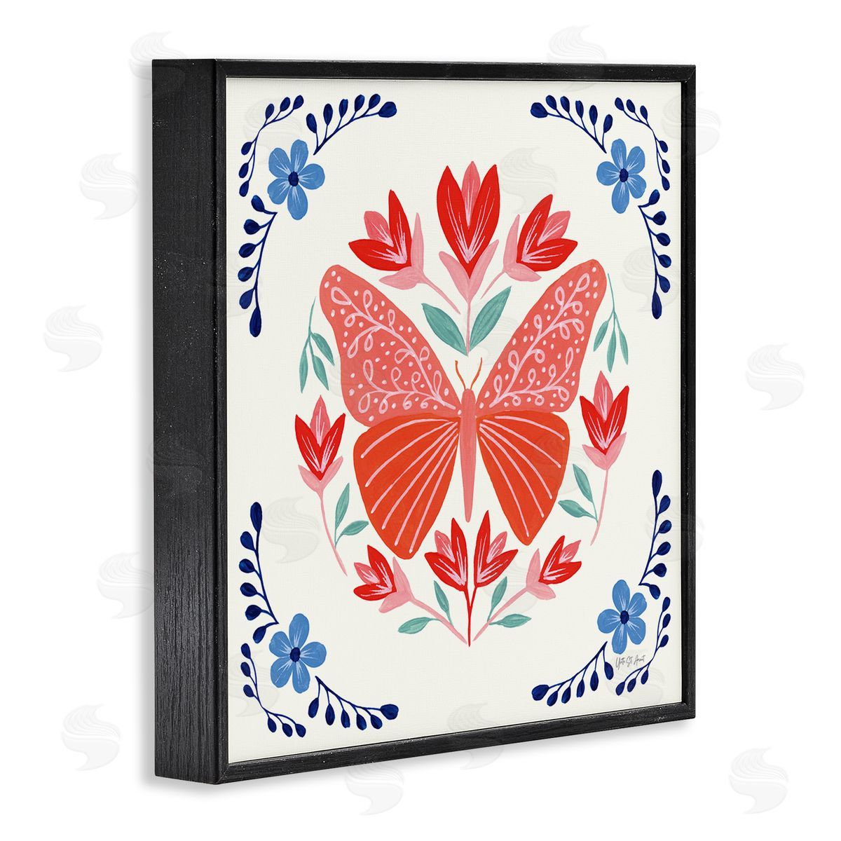 Orange Folk Butterfly Black Frame Print Wall Art, Home Decor by Yvette St. Amant
