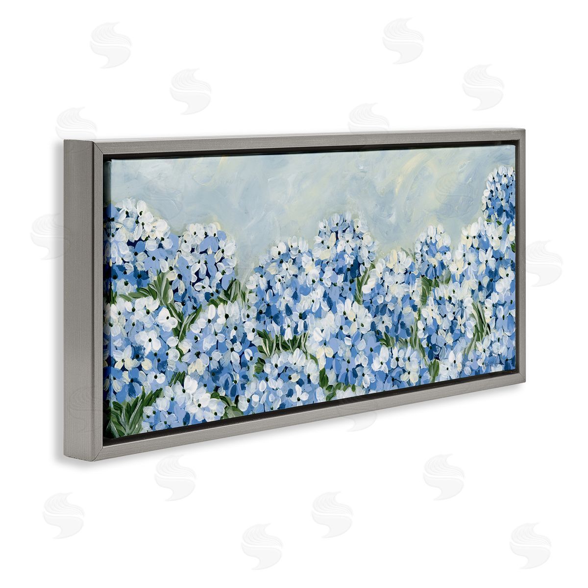 Blue Hydrangea Meadow Grey Floating Frame Canvas Wall Art, Home Decor by Yvette St. Amant