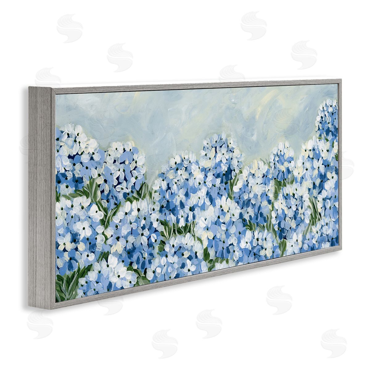 Blue Hydrangea Meadow Grey Frame Print Wall Art, Home Decor by Yvette St. Amant