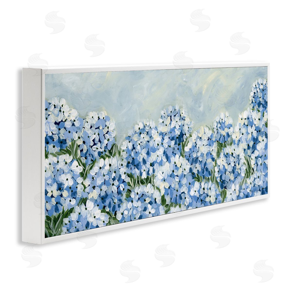 Blue Hydrangea Meadow White Frame Print Wall Art, Home Decor by Yvette St. Amant
