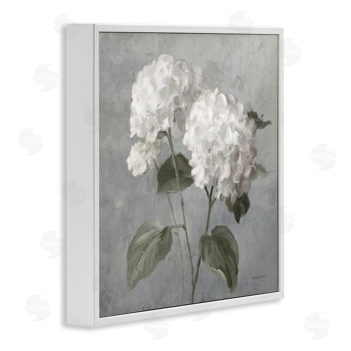 White Hydrangeas Pair White Frame Print Wall Art, Home Decor by Danhui Nai