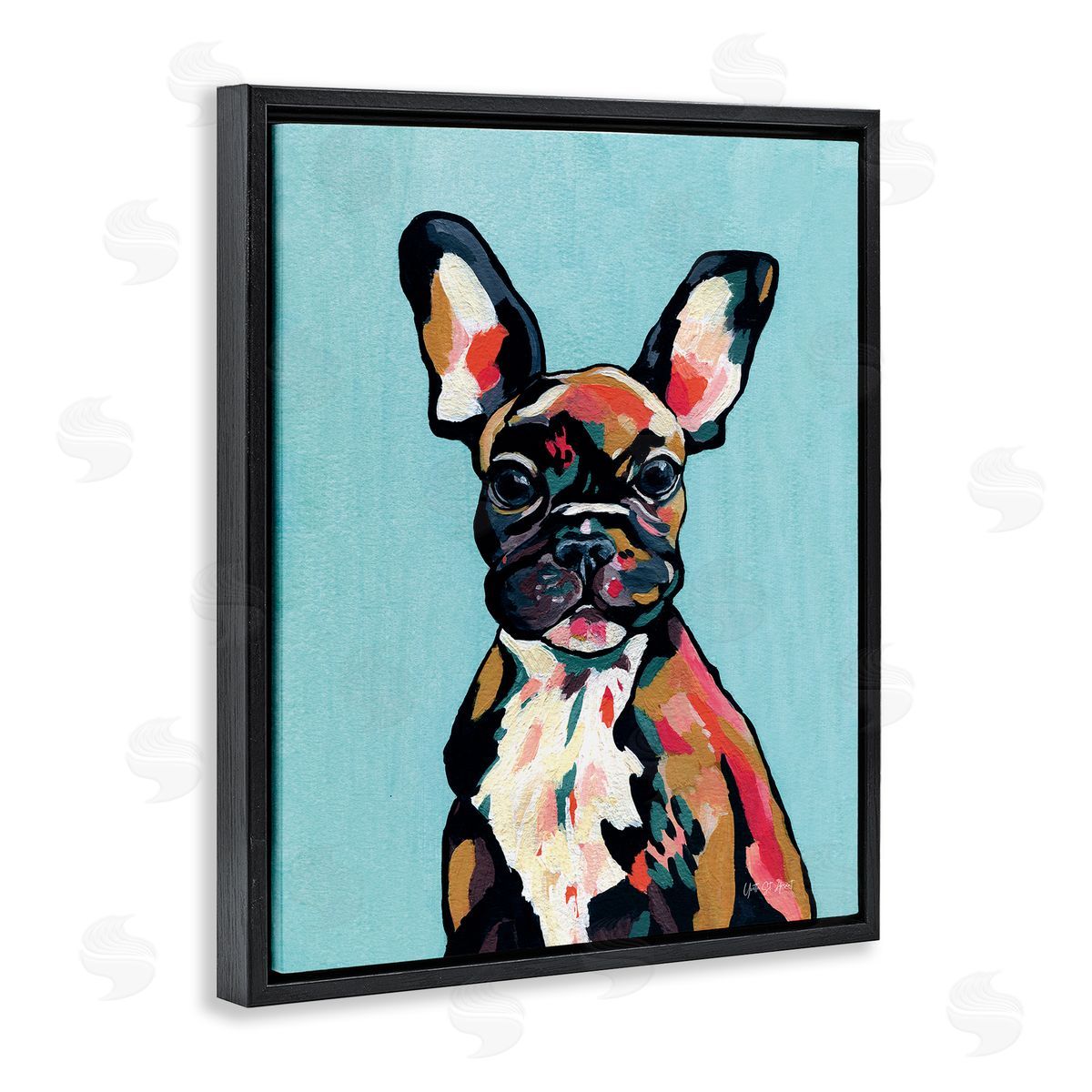 French Bulldog Modern Black Floating Frame Canvas Wall Art, Home Decor by Yvette St. Amant