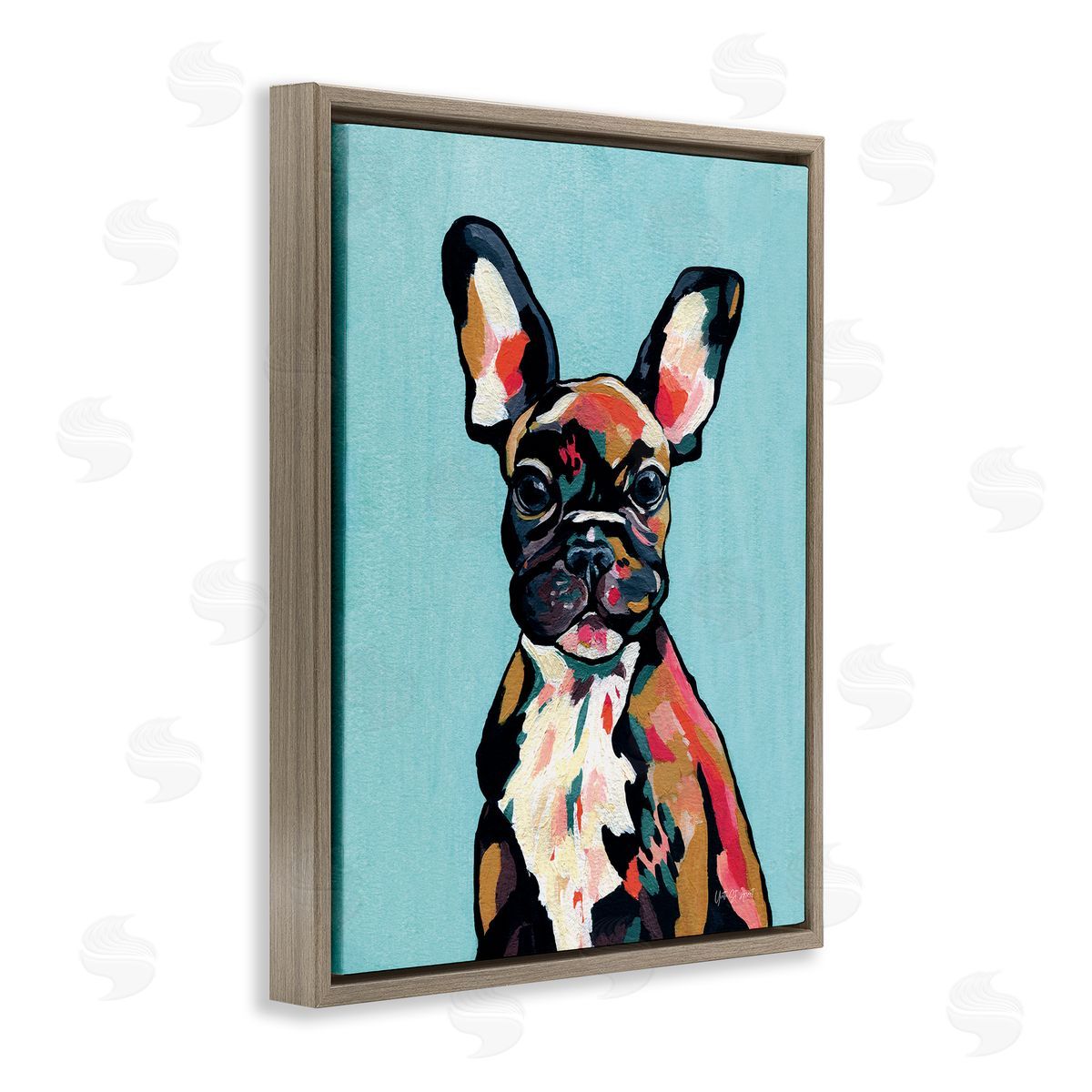 French Bulldog Modern Brown Floating Frame Canvas Wall Art, Home Decor by Yvette St. Amant
