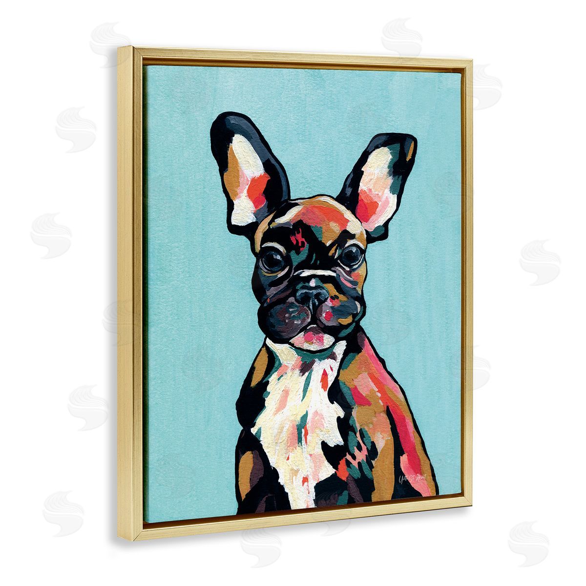 French Bulldog Modern Gold Floating Frame Canvas Wall Art, Home Decor by Yvette St. Amant