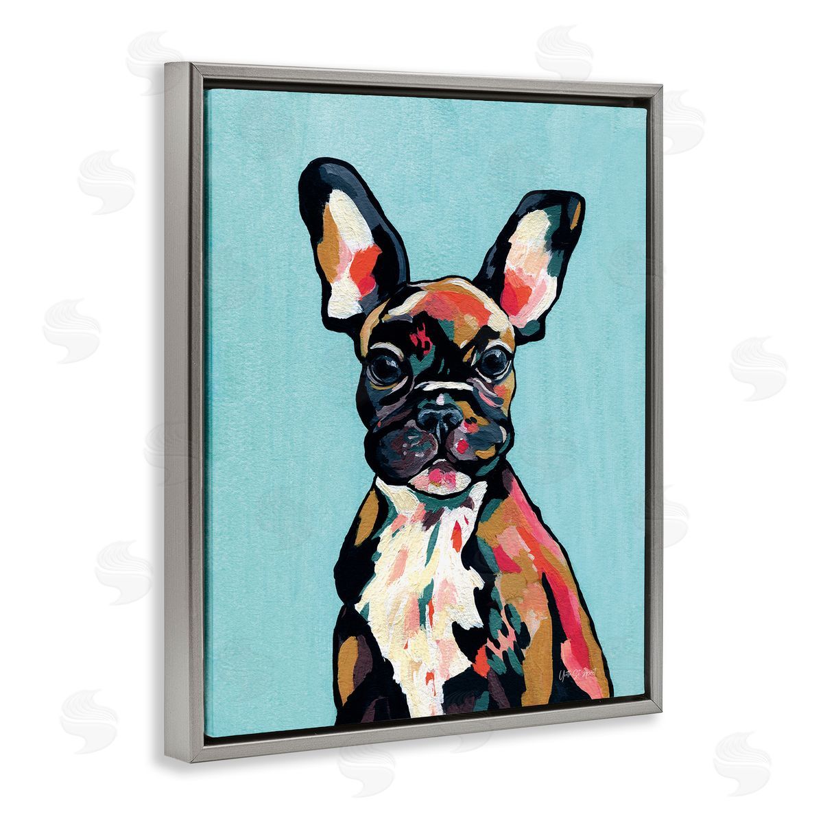 French Bulldog Modern Grey Floating Frame Canvas Wall Art, Home Decor by Yvette St. Amant
