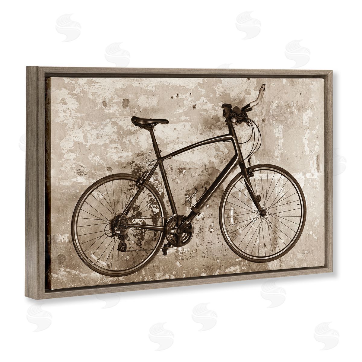 Distressed Vintage Bike Brown Floating Frame Canvas Wall Art, Home Decor by Deborah Revell
