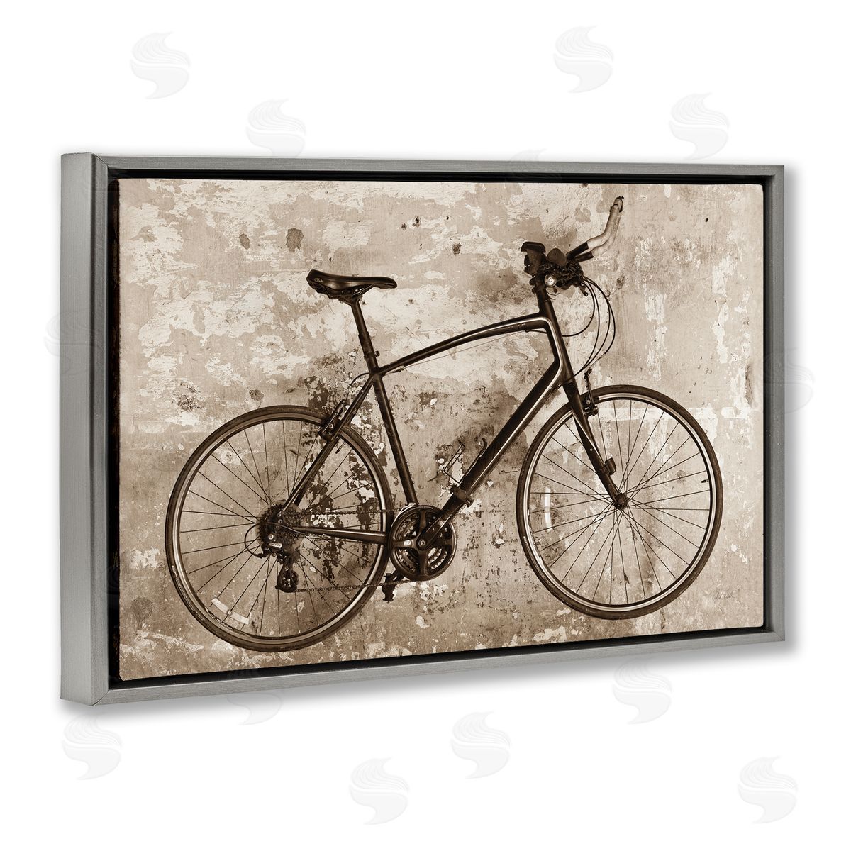 Distressed Vintage Bike Grey Floating Frame Canvas Wall Art, Home Decor by Deborah Revell
