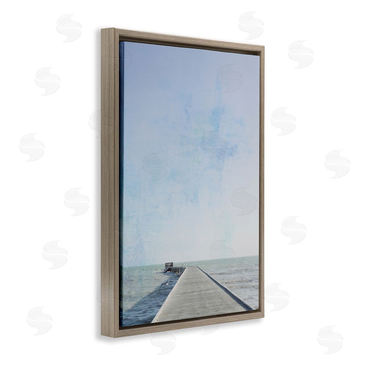 Soothing Pier in Distance Brown Floating Frame Canvas Wall Art, Home Decor by Deborah Revell