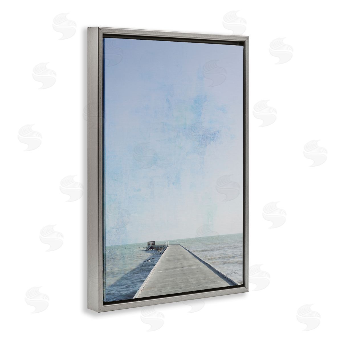 Soothing Pier in Distance Grey Floating Frame Canvas Wall Art, Home Decor by Deborah Revell