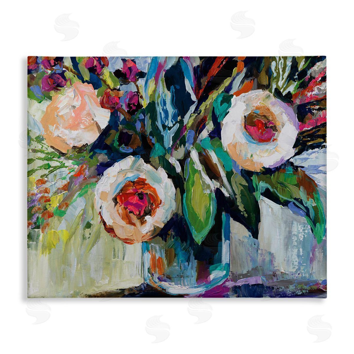 Modern Fiesta Flowers Canvas Wall Art, Home Decor by Jeanette Vertentes