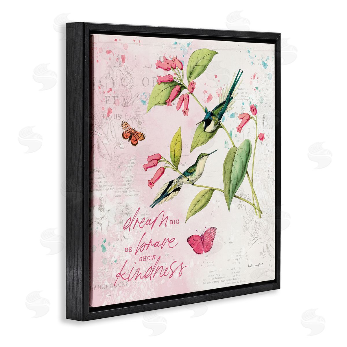 Dream Big Birds & Florals Black Floating Frame Canvas Wall Art, Home Decor by Katie Pertiet