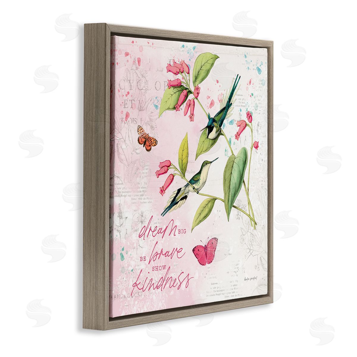 Dream Big Birds & Florals Brown Floating Frame Canvas Wall Art, Home Decor by Katie Pertiet