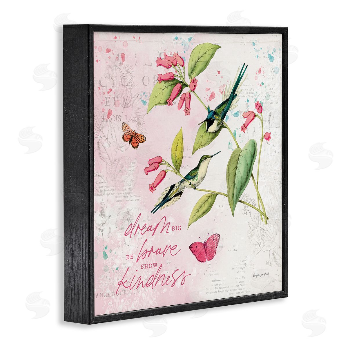 Dream Big Birds & Florals Black Frame Print Wall Art, Home Decor by Katie Pertiet