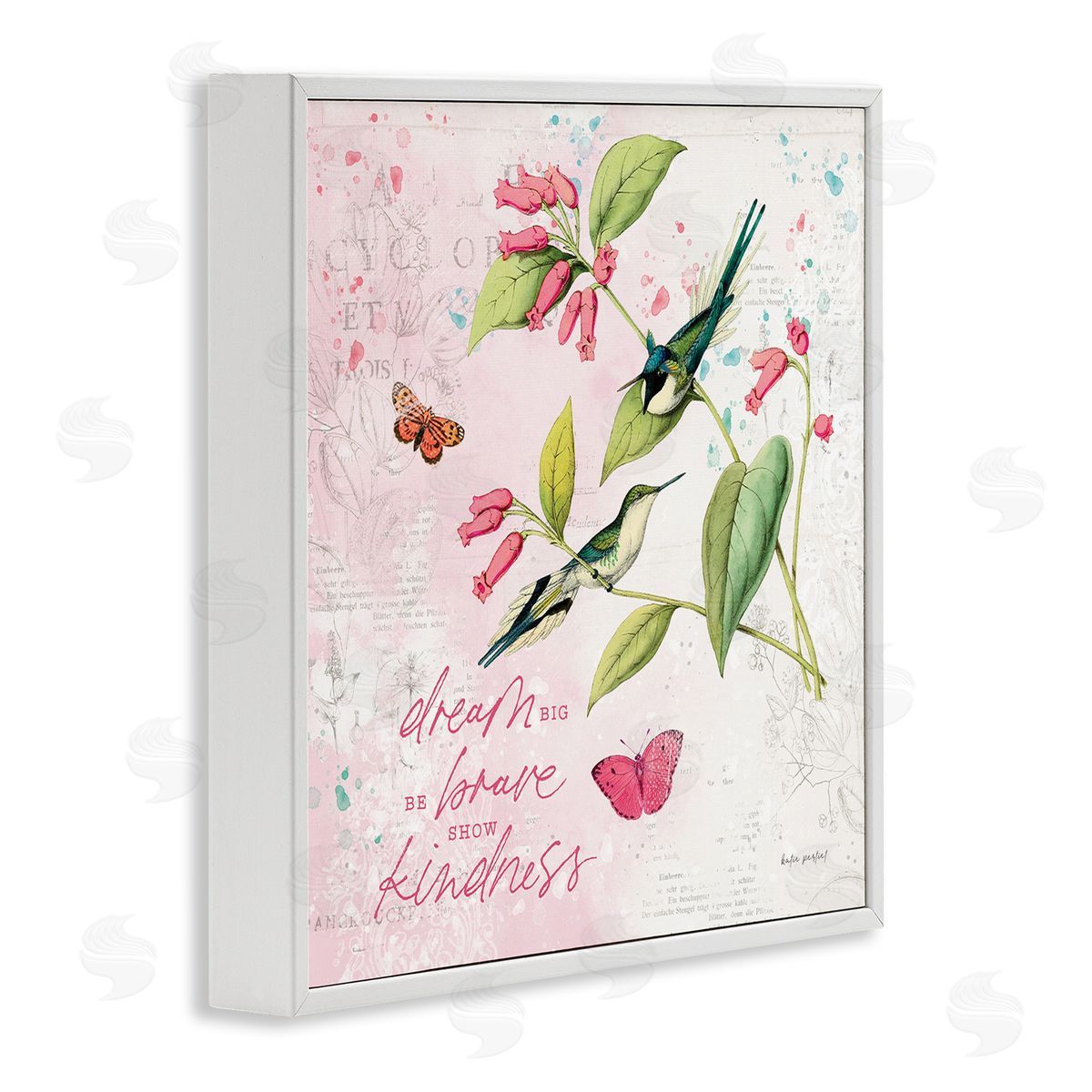 Dream Big Birds & Florals White Frame Print Wall Art, Home Decor by Katie Pertiet